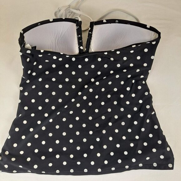 Lauren Ralph Lauren Size 12 Black White Dots Tankini Top Built In Bra Neck Ties - Picture 8 of 15